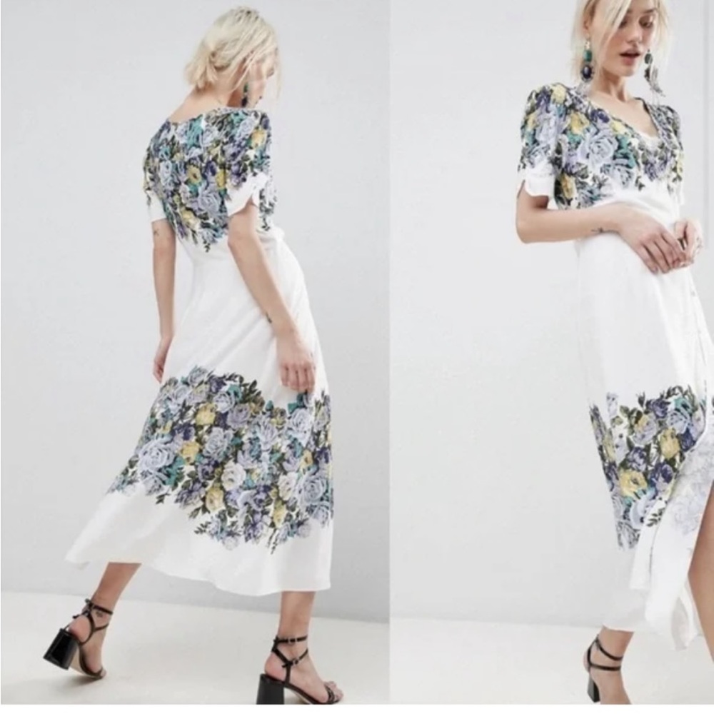 Free people white floral midi wrap dress